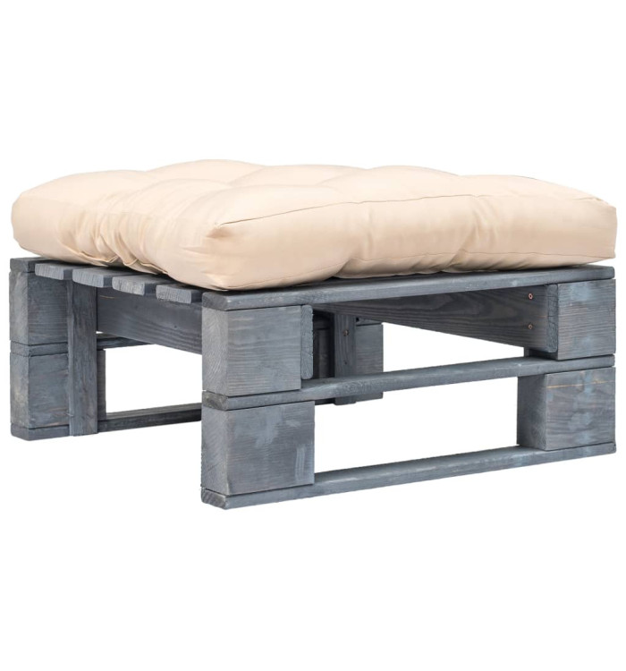Repose-pied palette de jardin avec coussin en sable gris bois | Mobilier & Déco