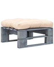 Repose-pied palette de jardin avec coussin en sable gris bois | Mobilier & Déco
