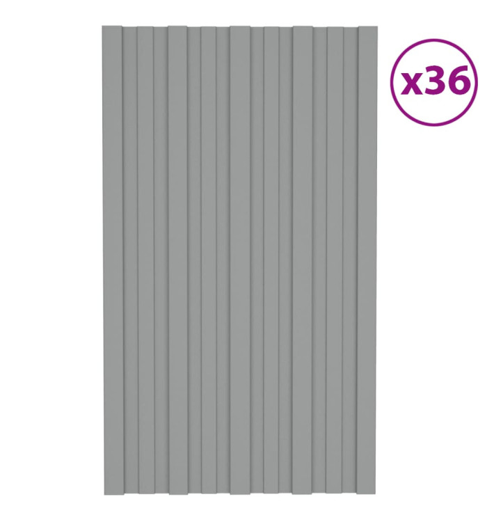 Panneaux de toiture 36 pcs Acier galvanisé Gris 80x45 cm | Mobilier & Déco