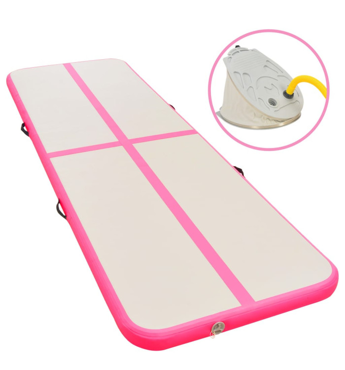 Tapis gonflable de gymnastique avec pompe 300x100x10cm PVC Rose | Mobilier & Déco