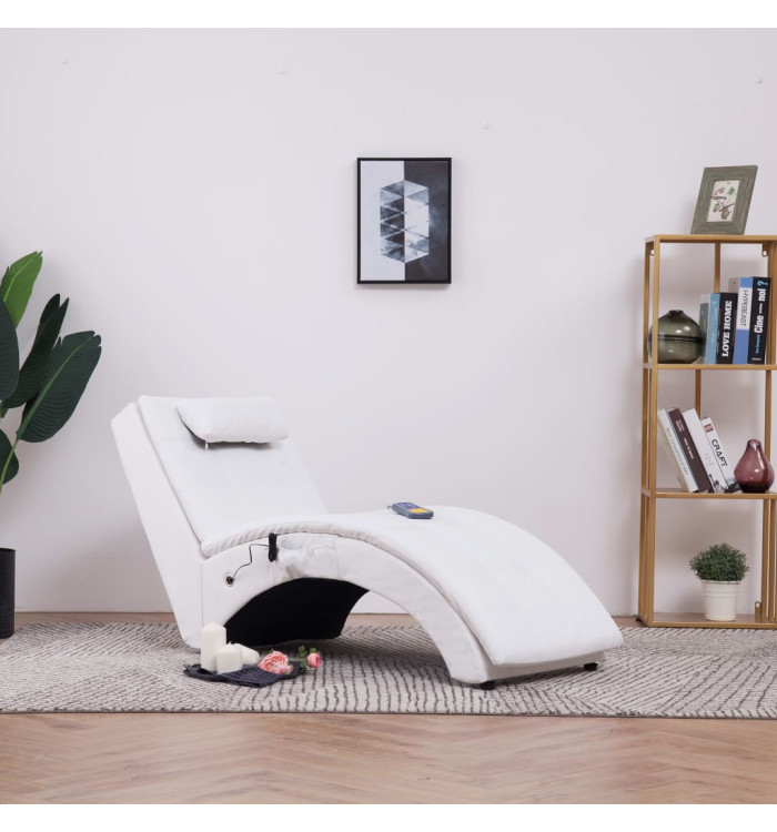 Chaise longue de massage avec oreiller Blanc Similicuir | Mobilier & Déco