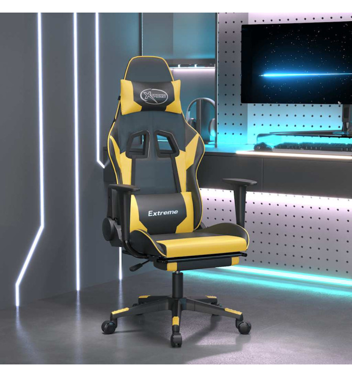 Chaise de jeu de massage et repose-pied Noir doré Similicuir | Mobilier & Déco