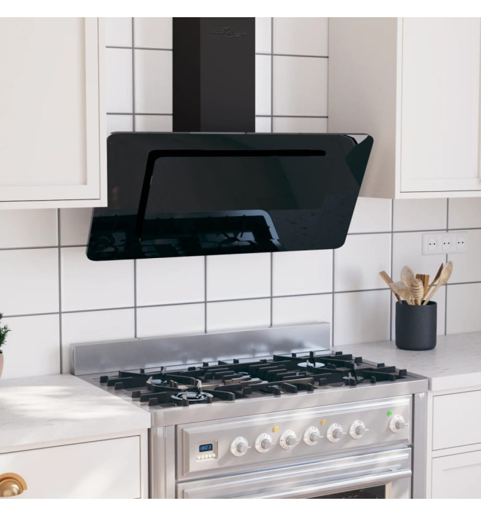 Hotte murale 90 cm Acier inoxydable et verre trempé Noir | Mobilier & Déco