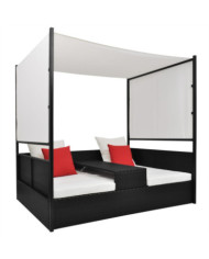 Lit de jardin avec auvent Noir 190x130 cm Résine tressée | Mobilier & Déco