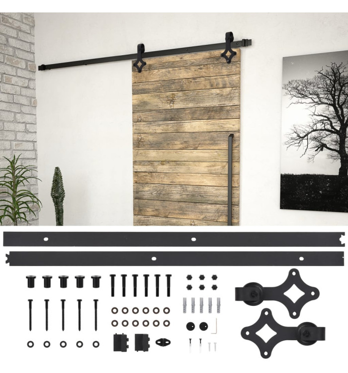 Kit de quincaillerie de porte coulissante SKIEN 200 cm noir | Mobilier & Déco