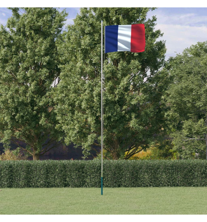Drapeau de la France et mât 6,23 m Aluminium | Mobilier & Déco