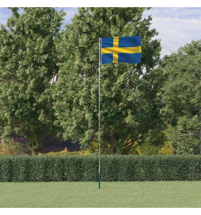 Drapeau de la Suède et mât 5,55 m Aluminium | Mobilier & Déco