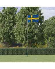 Drapeau de la Suède et mât 5,55 m Aluminium | Mobilier & Déco