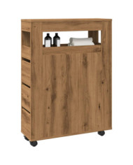 Meuble étroit de salle de bain à roulettes chêne artisanal | Mobilier & Déco