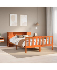 Lit bibliothèque sans matelas cire marron 135x190 cm pin massif | Mobilier & Déco