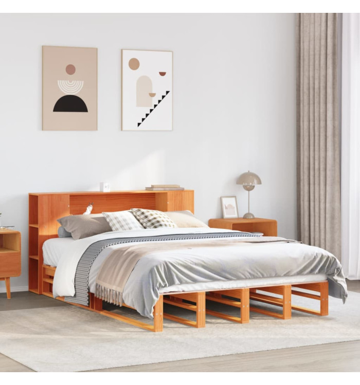 Lit bibliothèque sans matelas cire marron 120x190cm bois massif | Mobilier & Déco