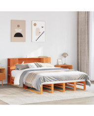 Lit bibliothèque sans matelas cire marron 120x190cm bois massif | Mobilier & Déco