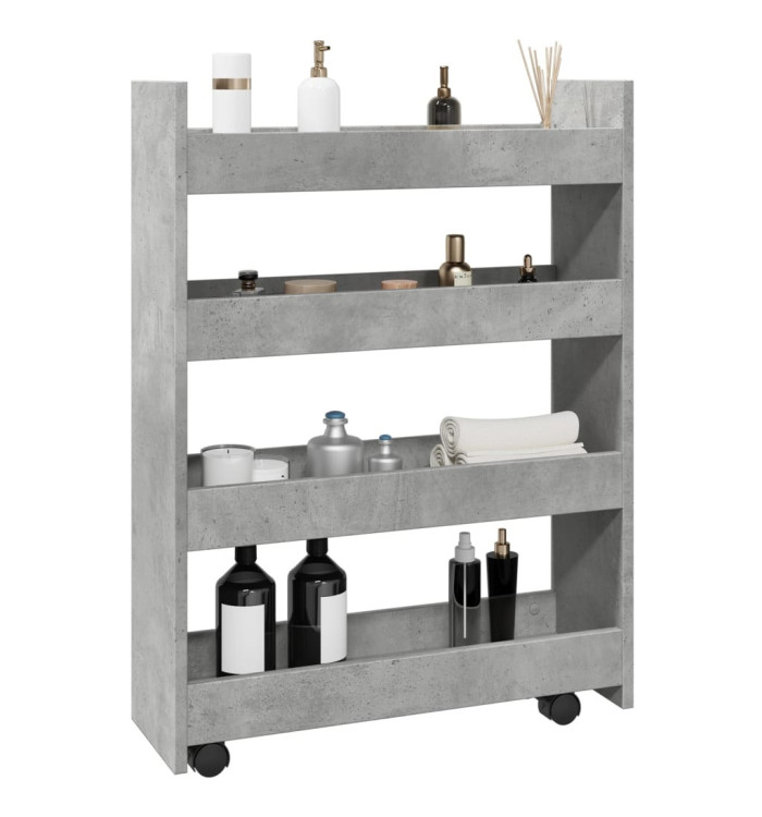 Chariot de rangement étroit 4 niveaux gris béton | Mobilier & Déco