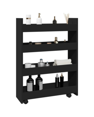 Chariot de rangement étroit 4 niveaux noir bois d'ingénierie | Mobilier & Déco