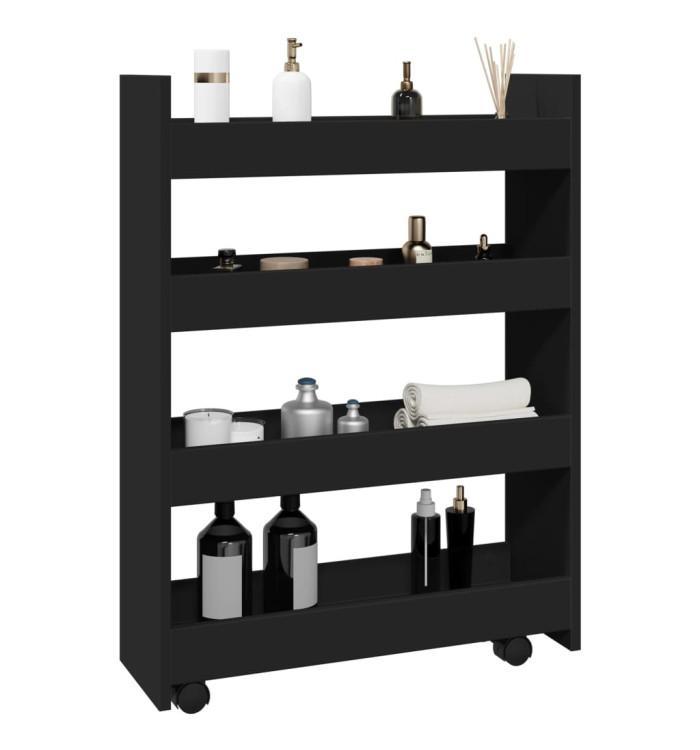 Chariot de rangement étroit 4 niveaux noir bois d'ingénierie | Mobilier & Déco