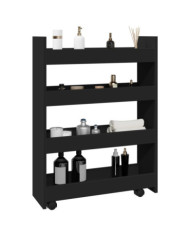 Chariot de rangement étroit 4 niveaux noir bois d'ingénierie | Mobilier & Déco