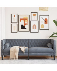 Canapé Chesterfield avec traversins 3 places gris foncé velours | Mobilier & Déco