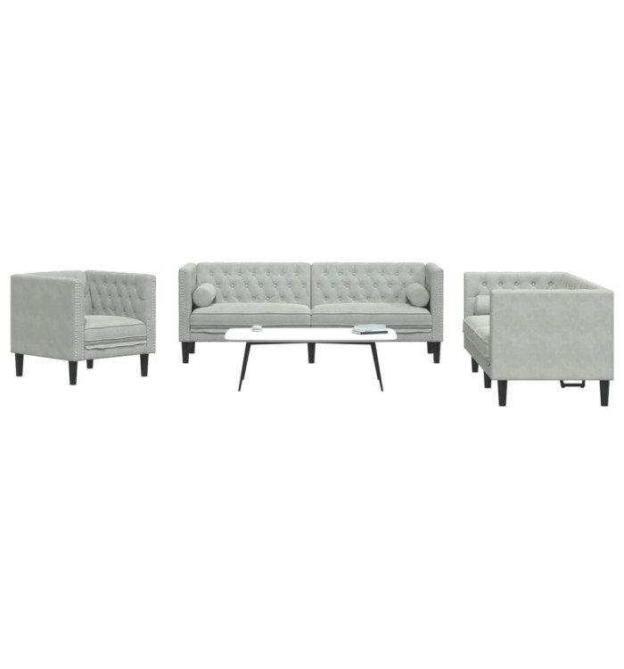 Ensemble de canapé Chesterfield et traversins 3 pcs gris clair | Mobilier & Déco