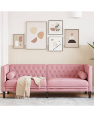Canapé Chesterfield avec traversins 3 places rose velours | Mobilier & Déco