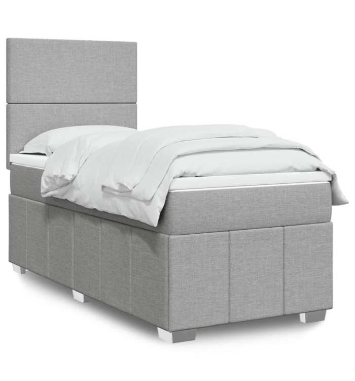 Sommier à lattes de lit avec matelas Gris clair 90x200 cm Tissu | Mobilier & Déco