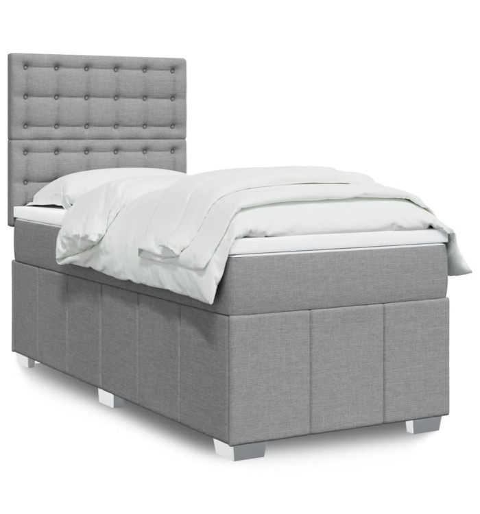 Sommier à lattes de lit avec matelas Gris clair 90x200 cm Tissu | Mobilier & Déco