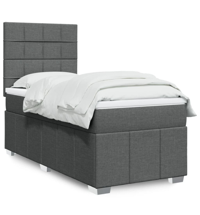 Sommier à lattes de lit avec matelas Gris foncé 90x200 cm Tissu | Mobilier & Déco