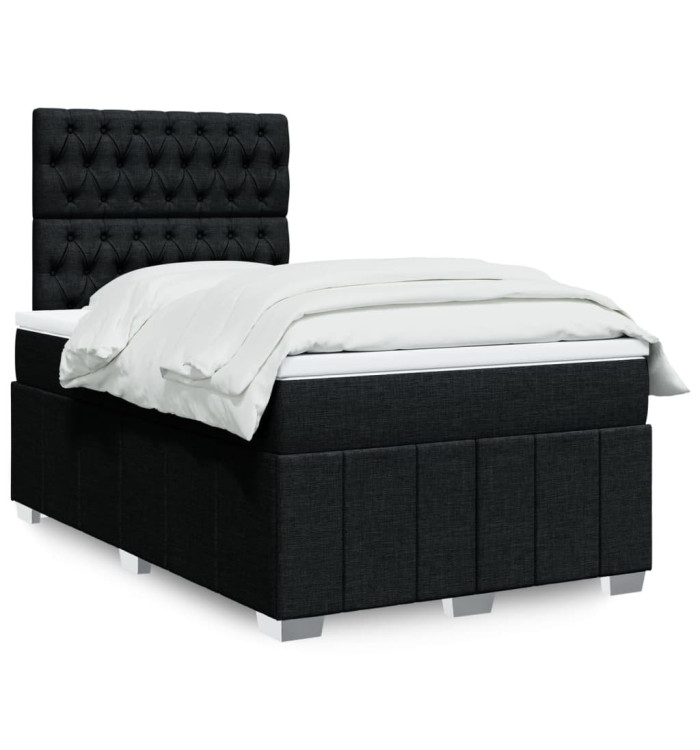 Sommier à lattes de lit avec matelas noir 120x190 cm tissu | Mobilier & Déco