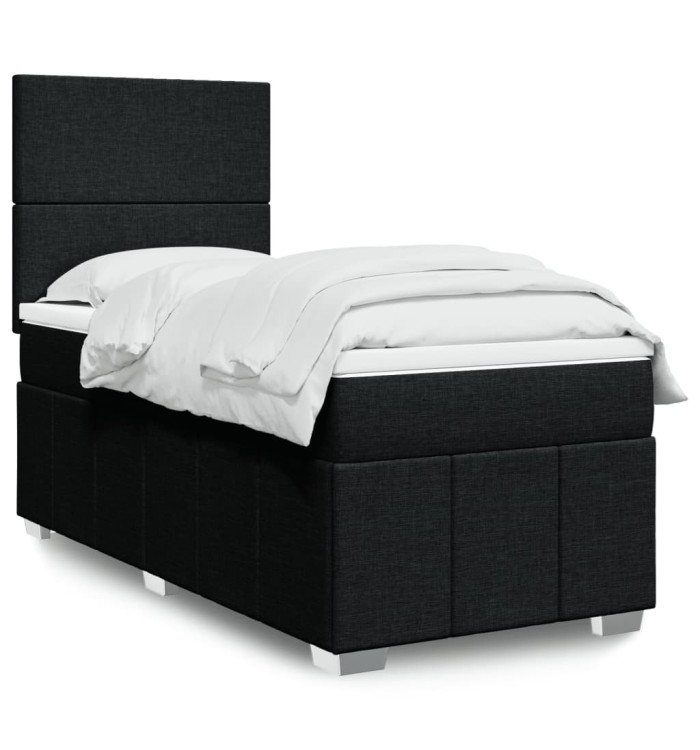Sommier à lattes de lit avec matelas Noir 90x200 cm Tissu | Mobilier & Déco