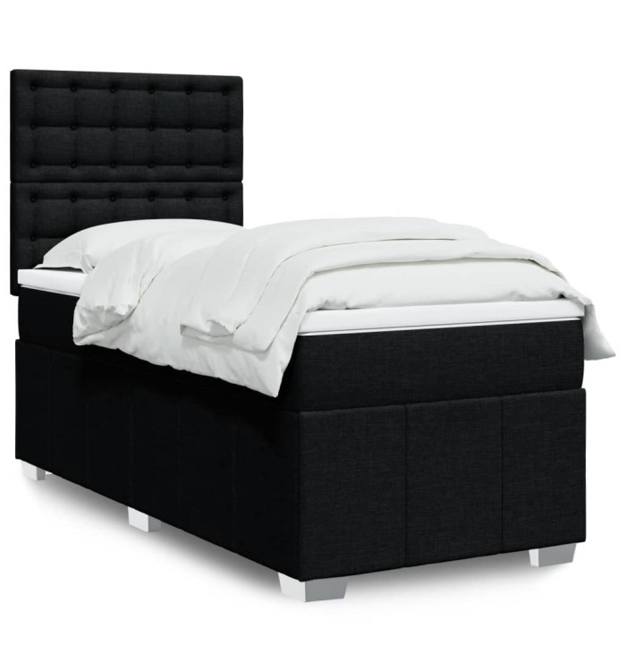 Sommier à lattes de lit avec matelas Noir 90x200 cm Tissu | Mobilier & Déco
