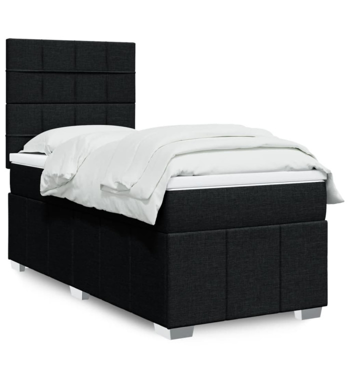 Sommier à lattes de lit avec matelas Noir 90x190 cm Tissu | Mobilier & Déco
