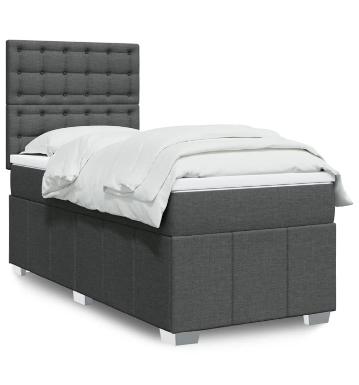 Sommier à lattes de lit et matelas Gris foncé 90x190 cm Tissu | Mobilier & Déco