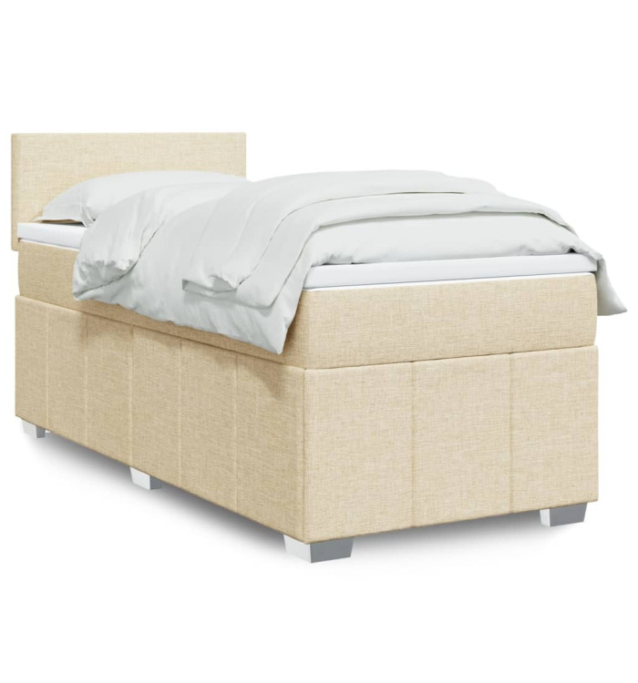 Sommier à lattes de lit avec matelas Crème 90x200 cm Tissu | Mobilier & Déco