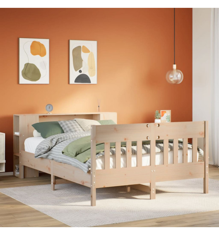 Lit bibliothèque sans matelas 160x200 cm bois massif de pin | Mobilier & Déco