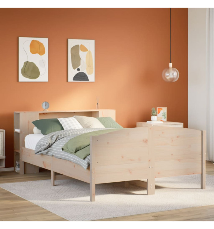 Lit bibliothèque sans matelas 160x200 cm bois massif de pin | Mobilier & Déco
