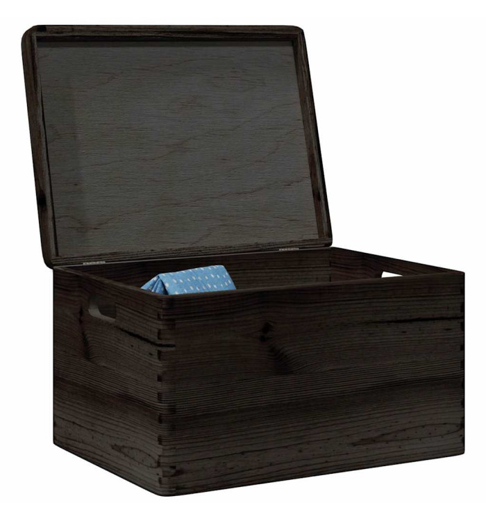 Boîte en bois avec couvercle et poignées noir bois pin massif | Mobilier & Déco