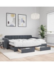 Lit de jour avec gigogne et tiroirs gris foncé 80x200cm velours | Mobilier & Déco