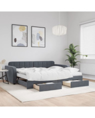 Lit de jour avec gigogne et tiroirs gris foncé 90x200cm velours | Mobilier & Déco