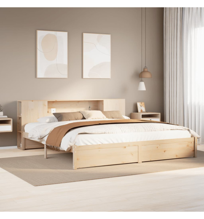 Lit bibliothèque sans matelas 200x200 cm bois massif de pin | Mobilier & Déco