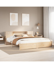Lit bibliothèque sans matelas 200x200 cm bois massif de pin | Mobilier & Déco