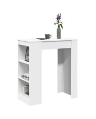 Table de bar avec étagères blanc bois d'ingénierie | Mobilier & Déco