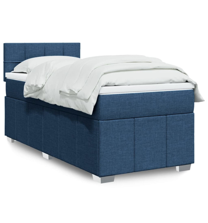 Sommier à lattes de lit avec matelas Bleu 100x200 cm Tissu | Mobilier & Déco