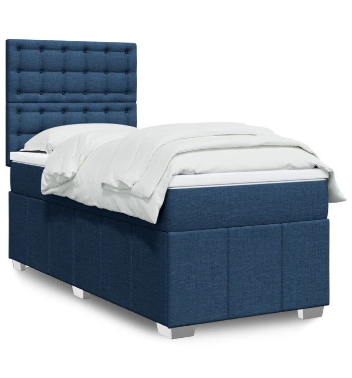 Sommier à lattes de lit avec matelas Bleu 100x200 cm Tissu | Mobilier & Déco