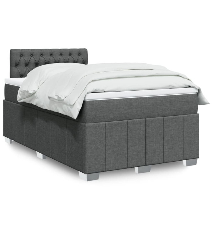 Sommier à lattes de lit avec matelas gris foncé 120x190cm tissu | Mobilier & Déco