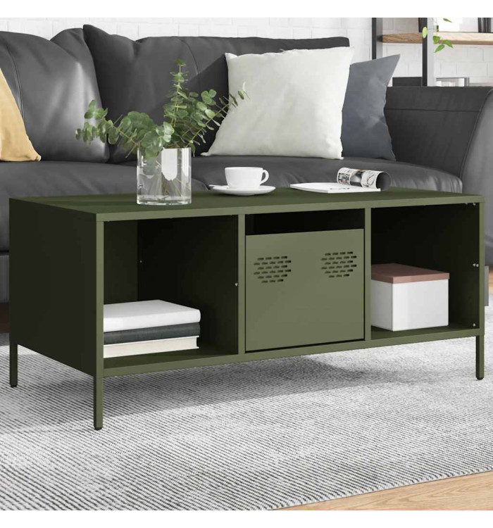 Table basse vert olive 101,5x50x43,5 cm acier laminé à froid | Mobilier & Déco