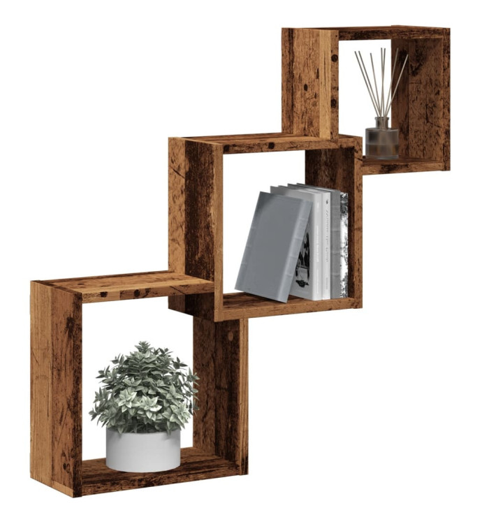Étagère murale en forme de cube vieux bois bois d'ingénierie | Mobilier & Déco