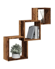 Étagère murale en forme de cube vieux bois bois d'ingénierie | Mobilier & Déco