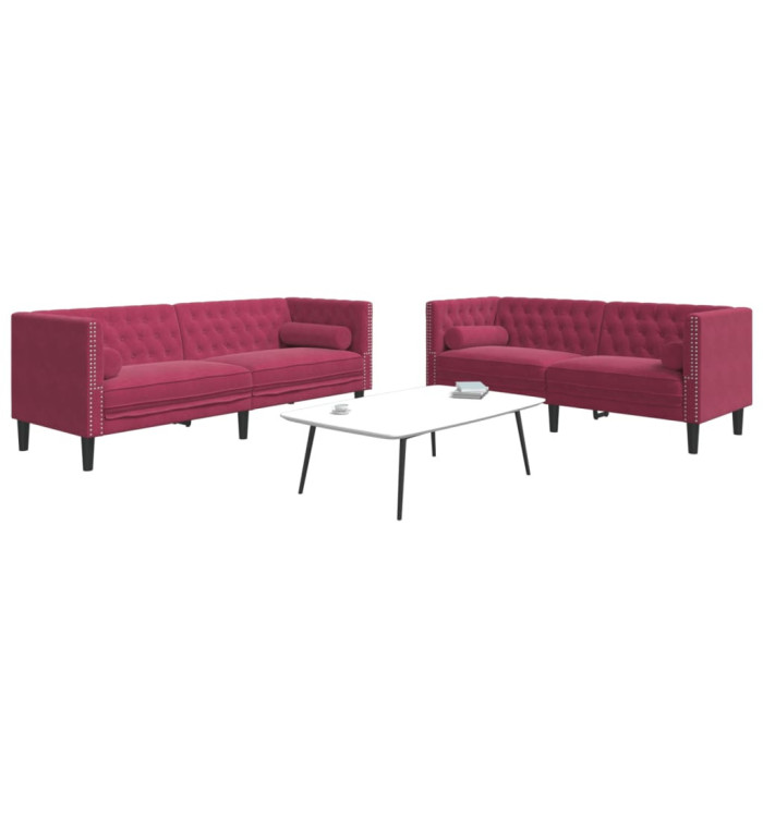 Ensemble de canapé Chesterfield et traversins 2 pcs velours | Mobilier & Déco