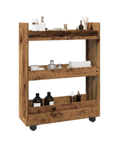Chariot de rangement étroit 3 niveaux vieux bois | Mobilier & Déco
