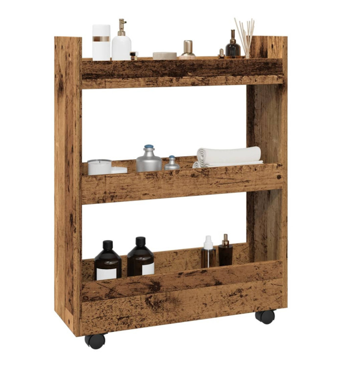 Chariot de rangement étroit 3 niveaux vieux bois | Mobilier & Déco