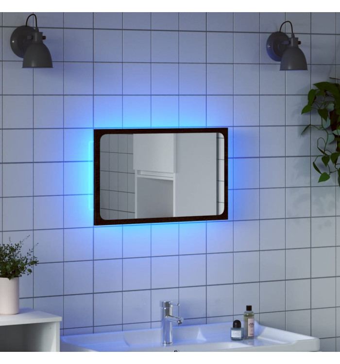 Miroir de salle de bain à LED chêne marron bois d'ingénierie | Mobilier & Déco